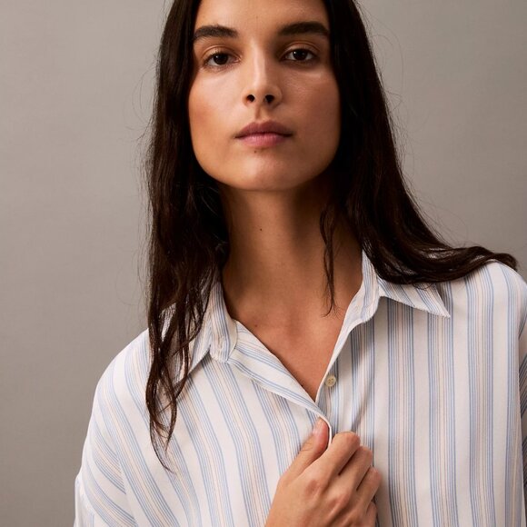 Calvin Klein Relaxed Viscose Button Down Shirt striped (NWT) - Picture 3 of 6